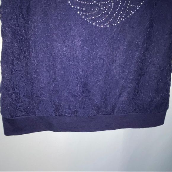 Daytrip Navy Blue Lace Embellished Blouse Medium M - Picture 5 of 8